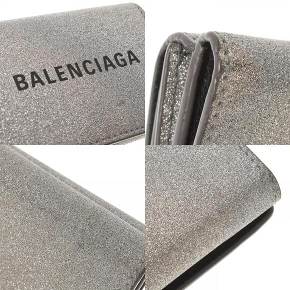 BALENCIAGA Wallet Compact Silver Calfskin Leather Tri fold - Picture 9 of 12